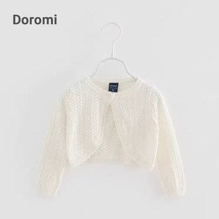 女童针织衫短款小披肩薄款宝宝儿童春夏白色棉毛衣线开衫外套外搭