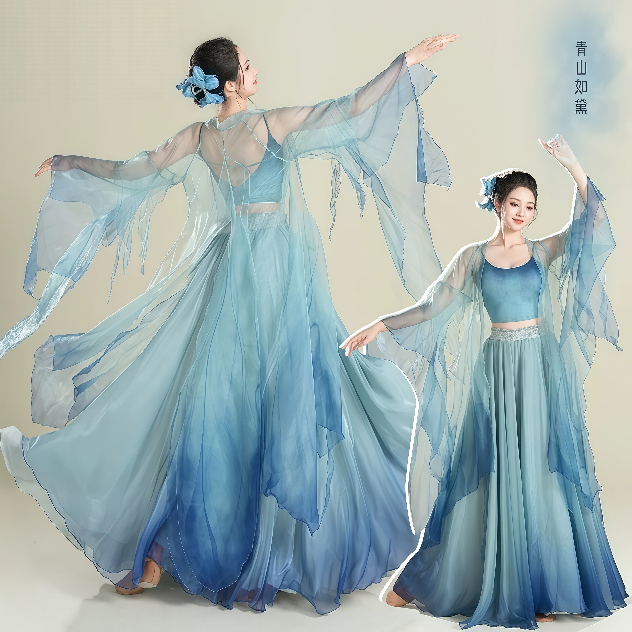 新款古典舞蹈服古风仙气飘逸渐变大袖衫大摆裙中国舞练功演出服装