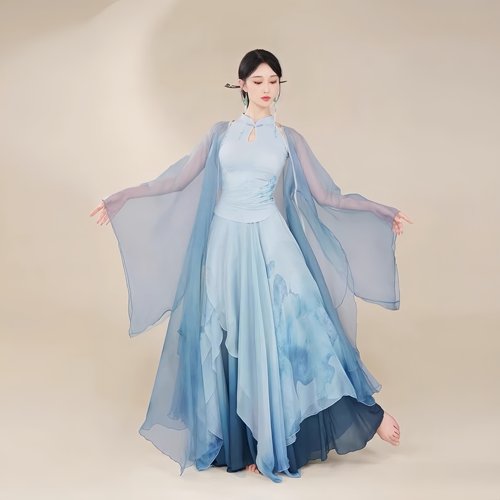 古典舞水墨晕染旗袍大裙摆舞蹈服