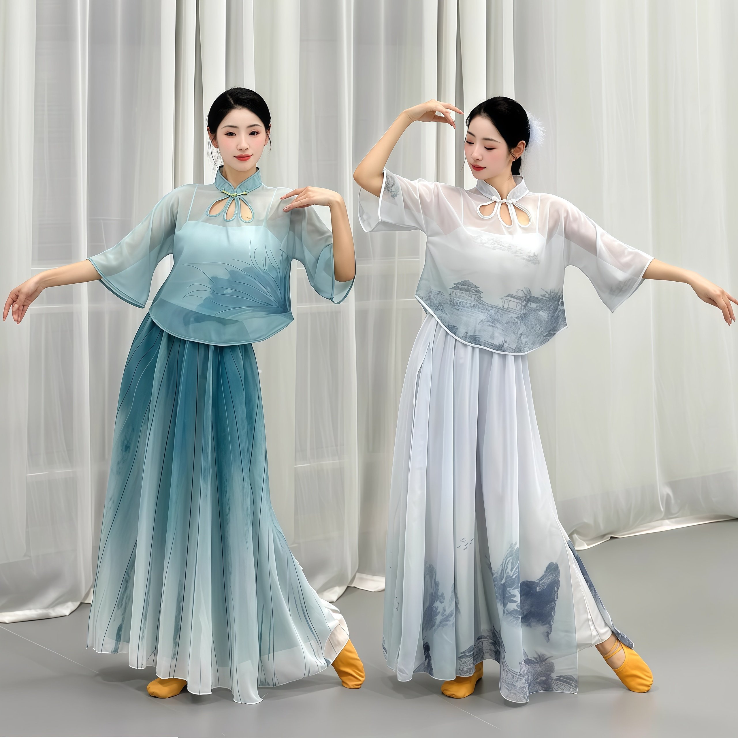 古典舞超仙旗袍立领民国风上衣练功服飘逸水墨阔腿裤裙练功服套装,女装/女士精品,民族服装/舞台装,淘宝优惠券,粉丝福利购,淘宝优惠卷