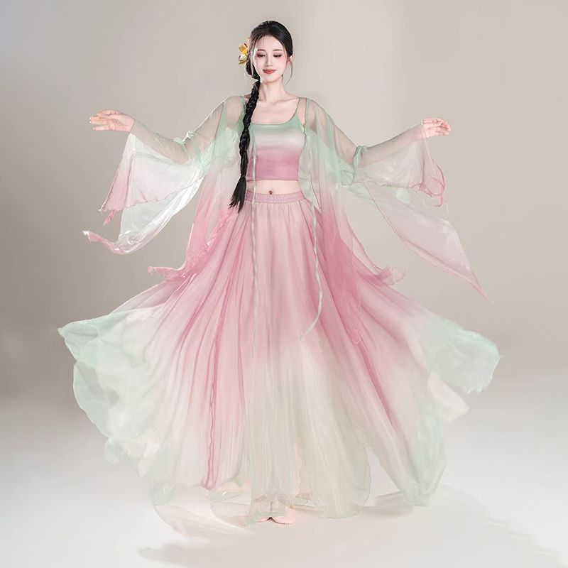 新款古典舞蹈服渐变身韵纱衣飘逸大裙摆超仙气古风舞蹈演出服装