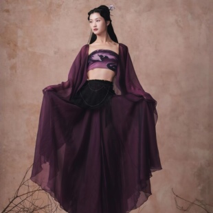 新款【墨紫青丘】古风爵士紫色仙气纱衣抹胸飘逸长裙古典舞演出服