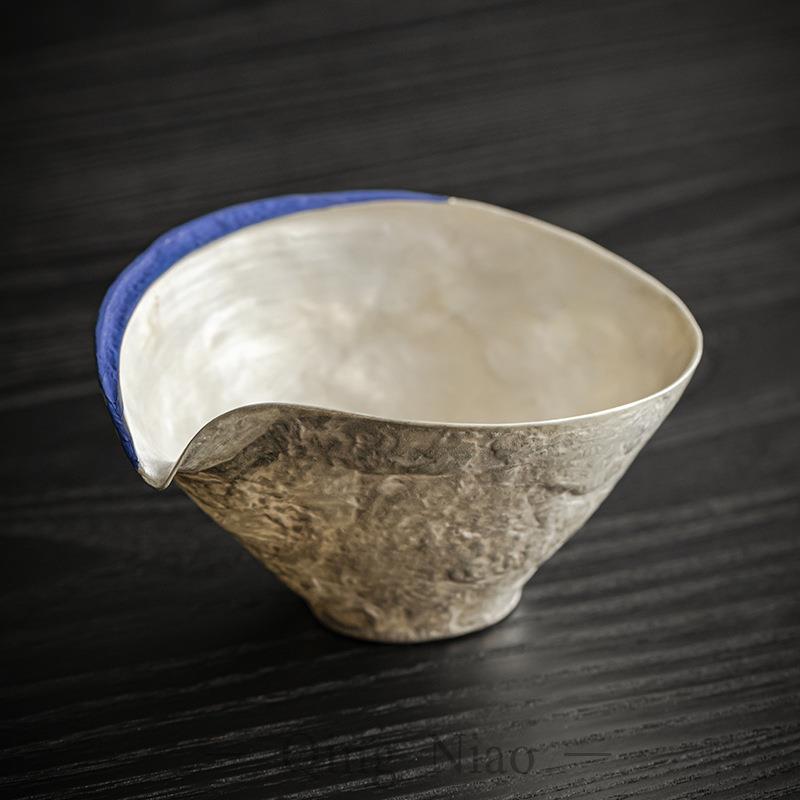 复古鎏银公道杯薄胎家用手执公杯陶瓷茶海茶具钧杯过滤茶渣分茶器
