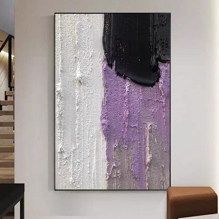 纯手绘高级灰色装饰画现代简约客厅玄关落地挂画立体肌理抽象油画