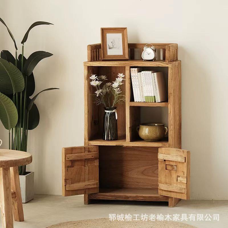 老榆木收纳柜新中式简约展示柜落地式多层展示柜榆木家具客厅斗柜