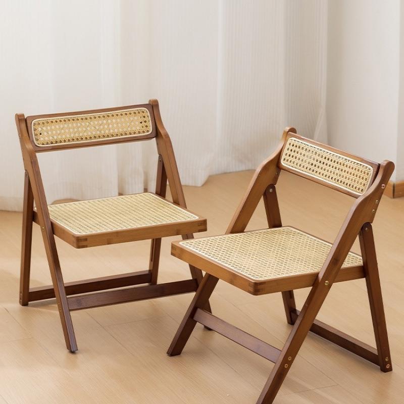 折叠椅 便携藤编椅子北欧凳子民宿家用靠背椅简约实木休闲藤椅