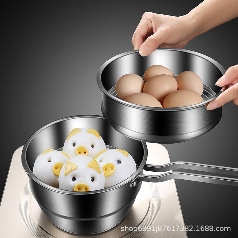 316不锈钢单人蒸锅家用厨房油炸锅煮面小锅宿舍学生单人锅蒸煮