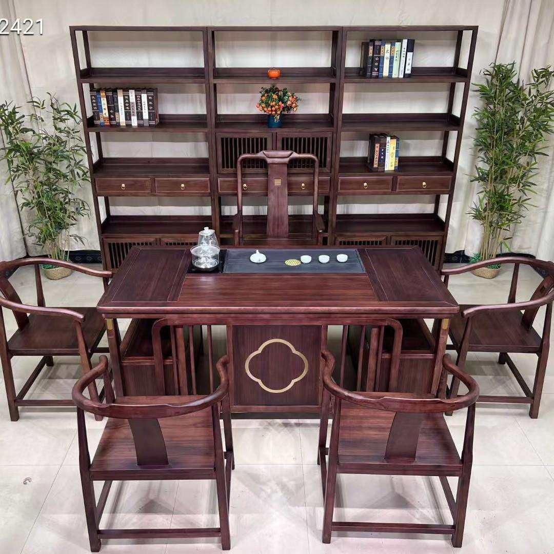 新中式实木茶几家用办公茶台实木茶桌椅组合紫檀色方形功夫泡茶桌