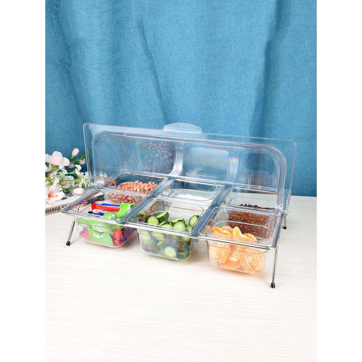 透明咸菜配菜调料台多格小菜凉菜六分格展示盒塑料翻盖保鲜盒商用