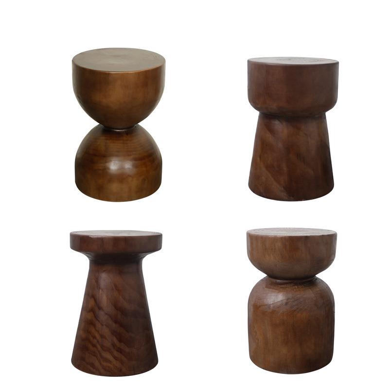 北欧实木墩子原木凳子圆形树桩沙发凳创意床头边几角几花架根雕凳