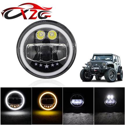 跨境新款 7寸牧马人汽车LED车灯越野车皮卡车前大灯天使眼日行灯