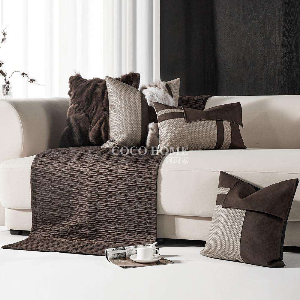 棕色系轻奢风狐狸毛抱枕腰枕抱枕套客厅沙发靠垫样板间创意靠枕