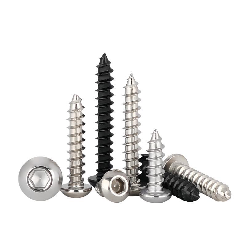 黑色内六角盘头自攻螺丝304不锈钢圆头六角自攻丝镀镍木螺丝M2-M6