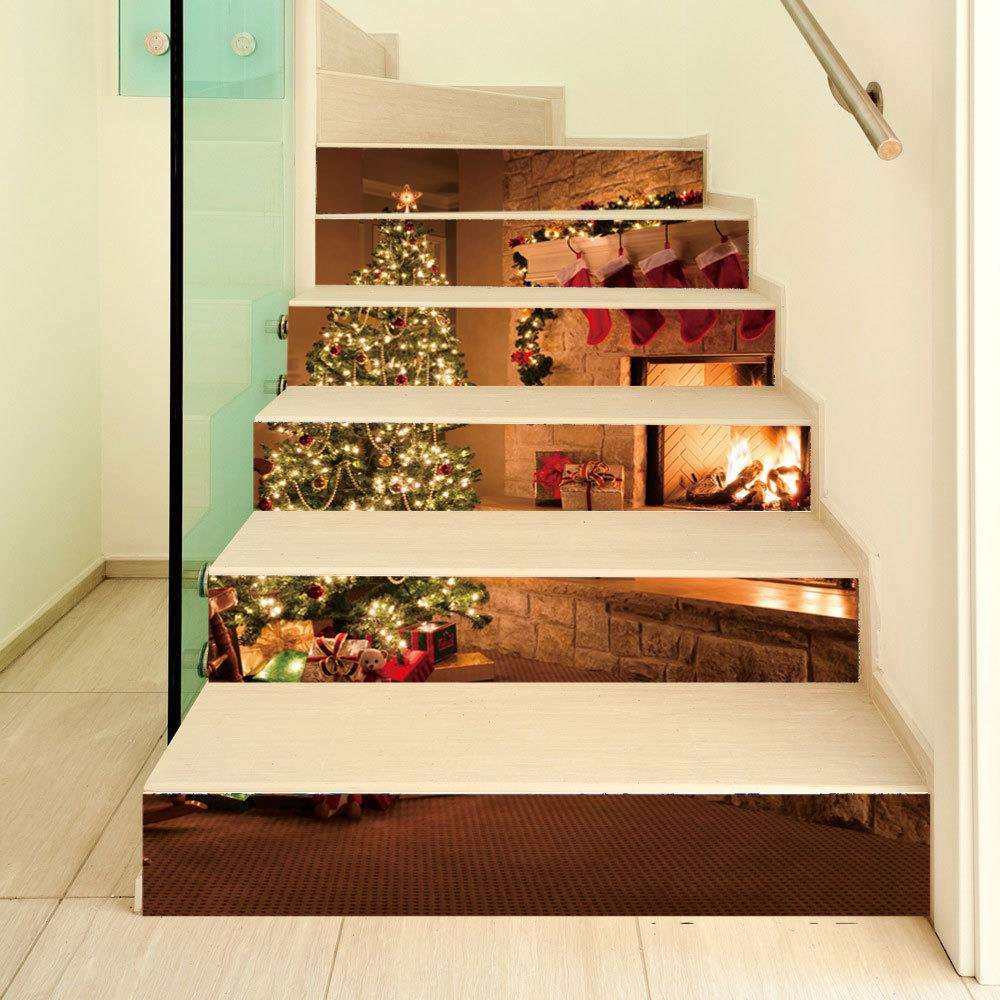 SLT019圣诞树壁炉圣诞3D仿真楼梯贴防水时尚创意台阶装饰墙贴家居