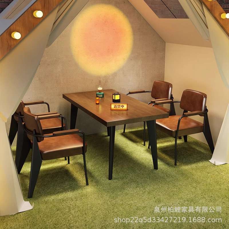 营地工业风清吧餐厅餐吧烧烤店餐椅创意个性凳子商用金属靠背椅子