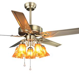 客厅风扇灯 木叶吊扇灯客厅欧式带灯铁叶电风扇灯的家用风扇吊灯