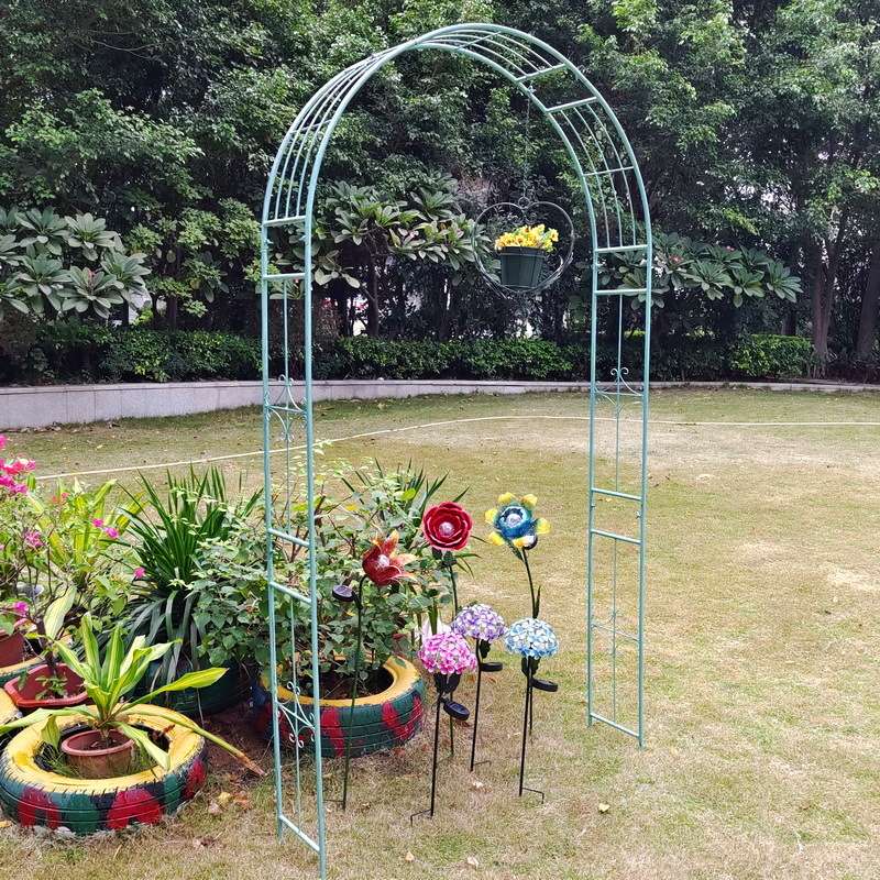 欧式庭院铁艺拱门爬藤架阳台牵引拱形花架植物攀爬架户外落地装饰