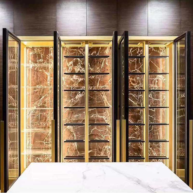 轻奢不锈钢恒温酒柜酒窖别墅地下室红酒柜红酒架子金属玻璃展示柜