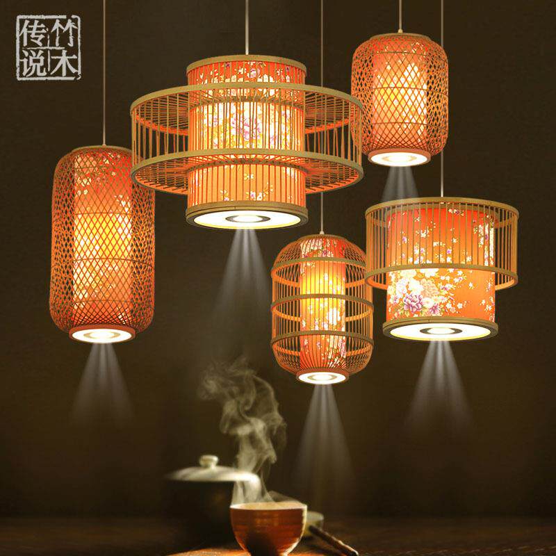 湘菜川菜火锅店餐饮卡座吊灯带射灯新古典吊灯中式竹灯喜庆灯笼