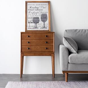 北欧全实木沙发边柜现代简约客厅多功能储物柜胡桃色卧房三斗柜子