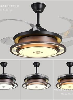 新中式创意餐厅风扇灯卧室带吊扇的吊灯中国风LED隐形吊扇灯饰