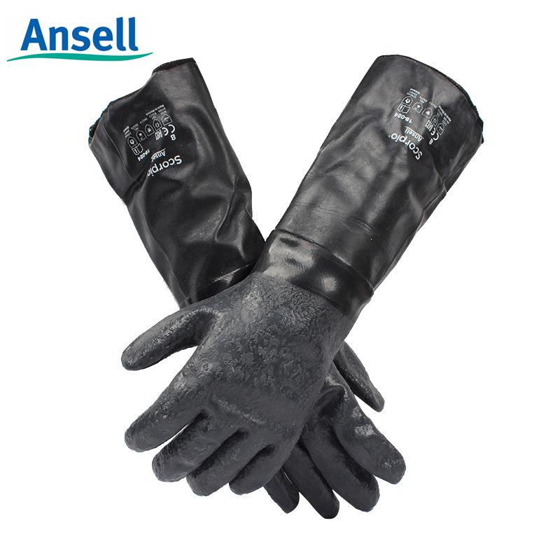 Ansell 19-026加长加厚氯丁橡胶手套防化手套耐酸碱腐蚀劳保工业