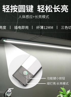 谋生插电式感应灯条led过道餐边柜橱柜灯带人体吊柜下厨房切菜照