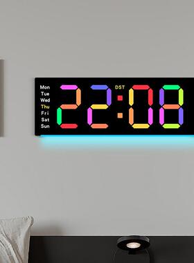 新品创意挂钟简约大屏LED钟客厅时钟特色氛围灯多功能钟表6691R