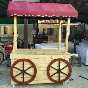 防腐木户外移动摊位车夜市售卖车木制展示架商场活动促销台手推车