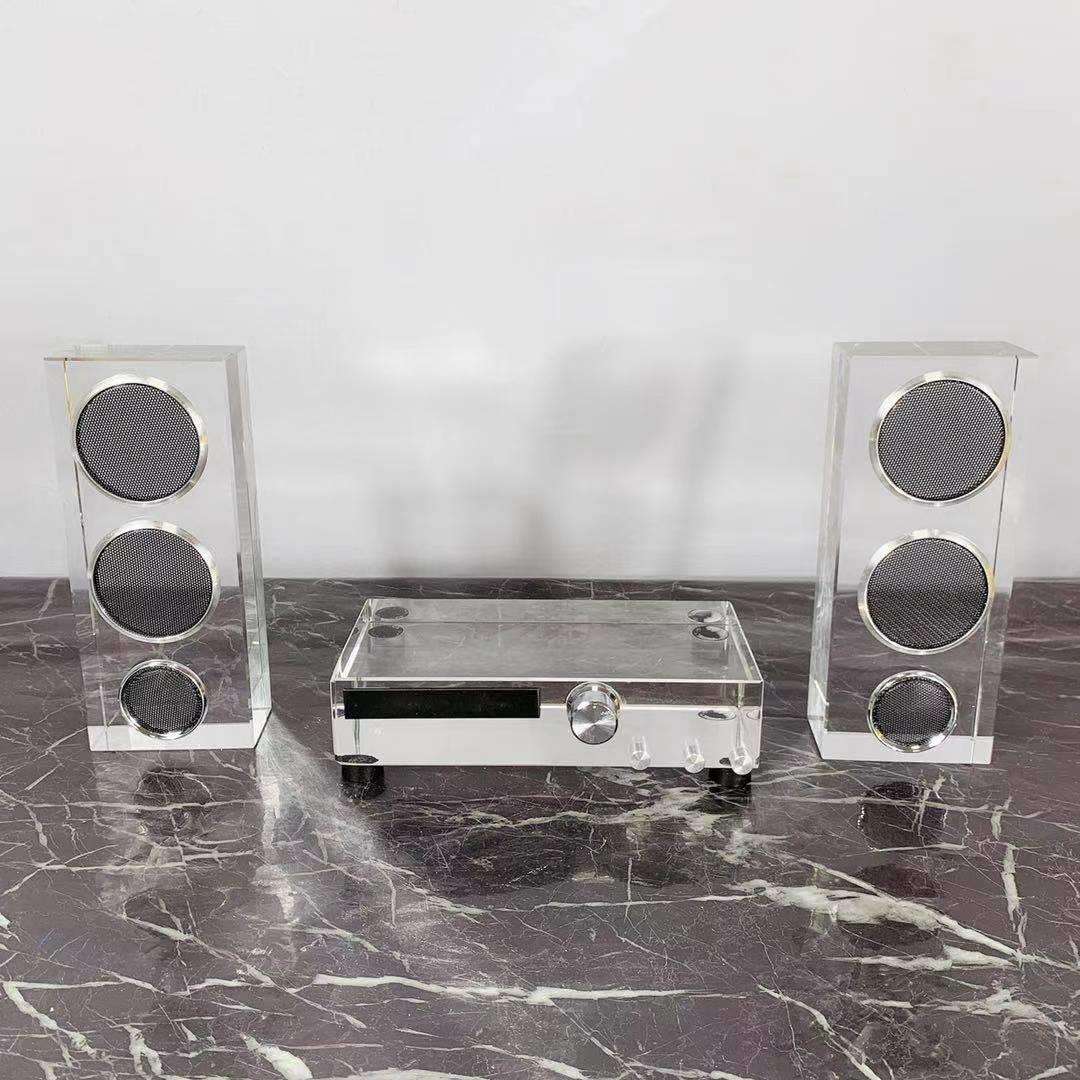 现代创意软装饰品透明水晶玻璃立体音响组合样板房间家居玄关摆件