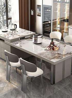 成阳OoR岛台餐桌组合一体伸缩轻奢岩板岛台现在简约储物拉伸茶桌