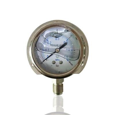 供全钢耐震不锈钢压力表径向带后边充油压力表立装YBN60T 0.6MPA