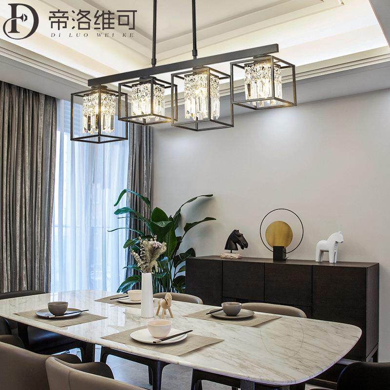 水晶轻奢餐厅灯吊灯三四头饭厅家用美式网红长条灯具餐桌现代风格