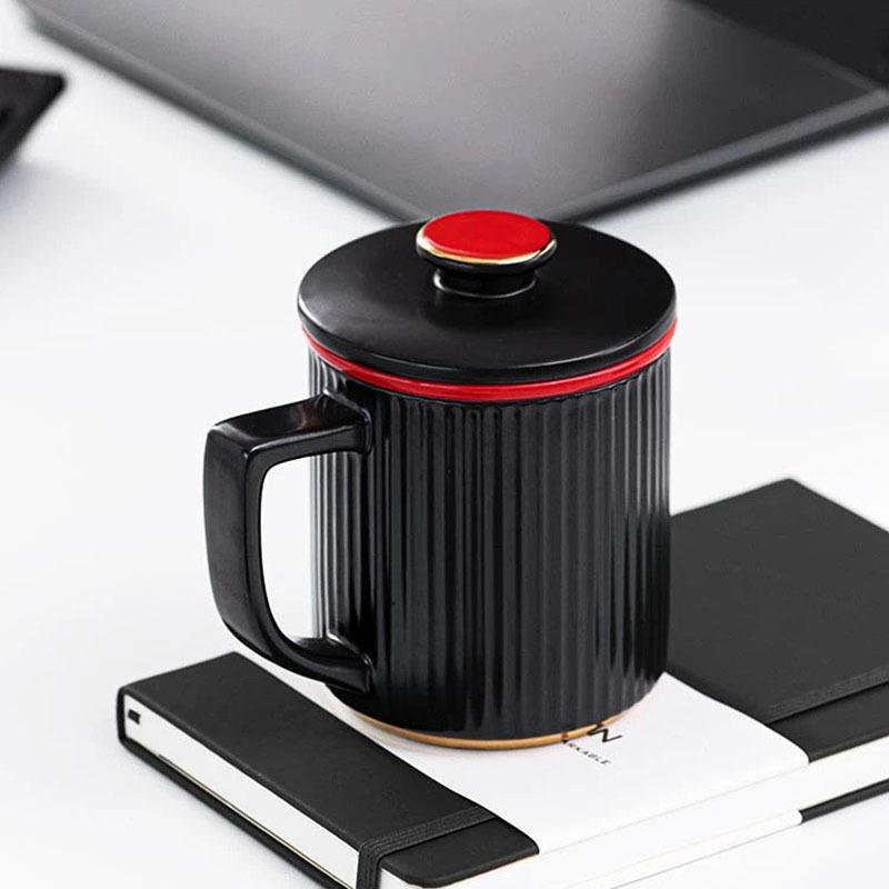 德化创意陶瓷马克杯带盖子茶水分离过滤大容量家用办公室泡茶杯子