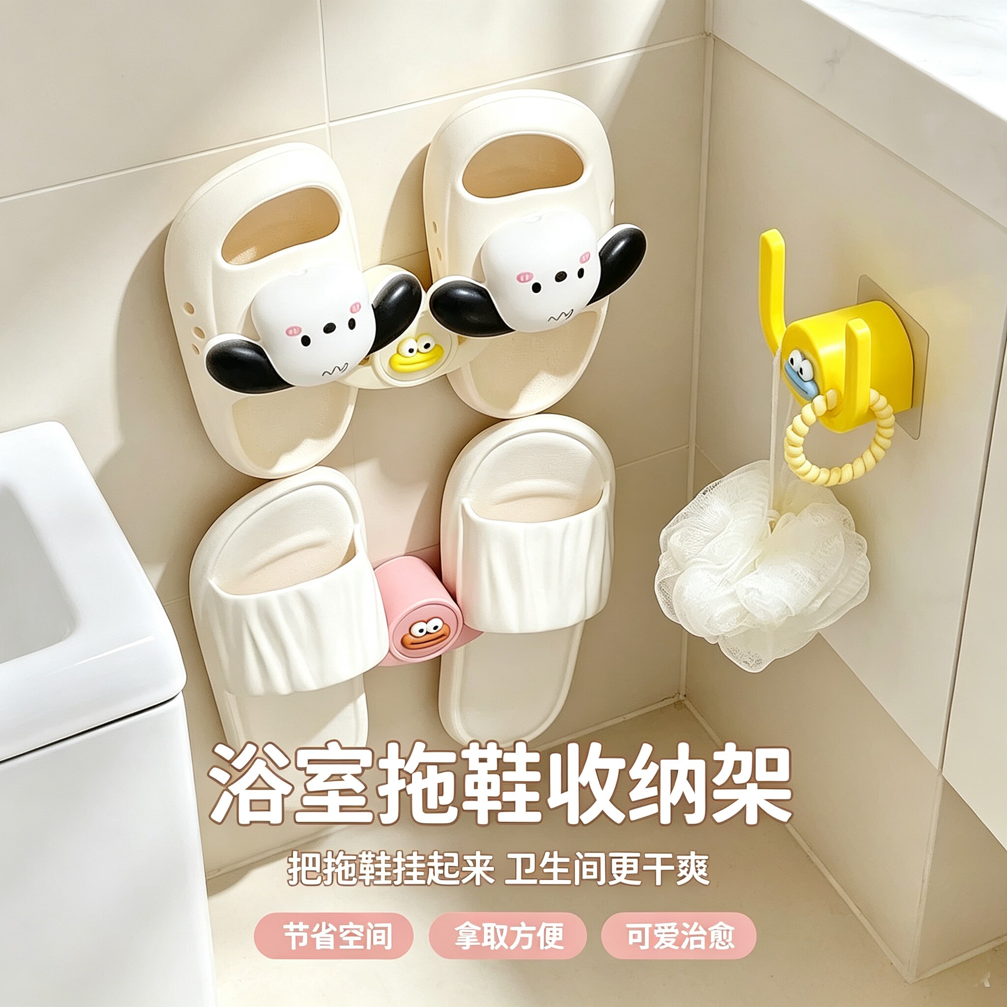 浴室吸盘免打孔壁挂沥水拖鞋架
