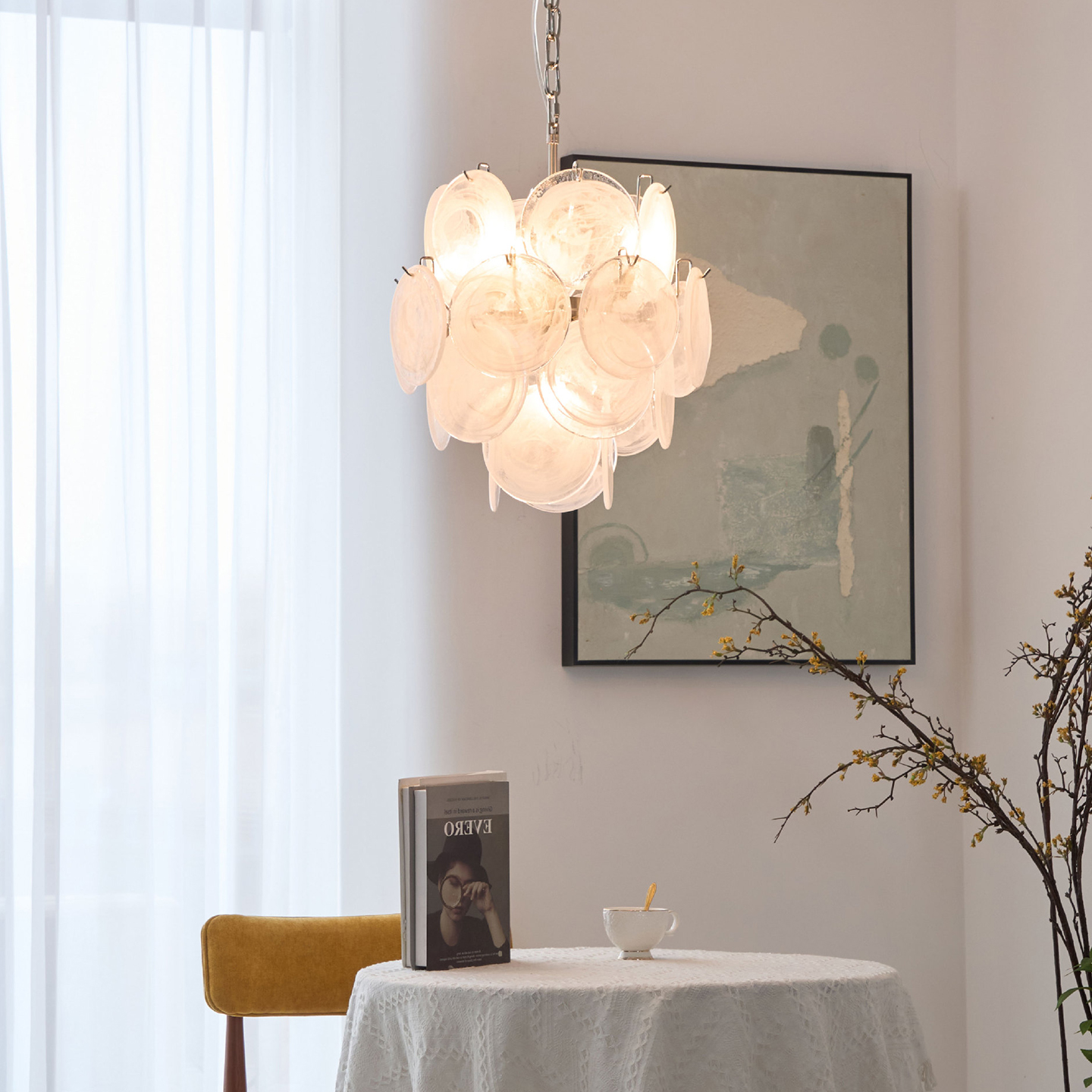 法式轻奢风玻璃圆盘吊灯