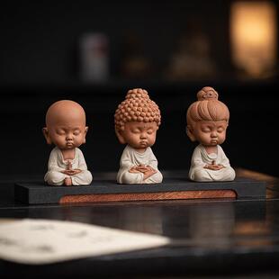 创意紫砂娑婆三圣茶宠摆件可爱宝宝佛茶桌桌面禅意装饰品茶玩