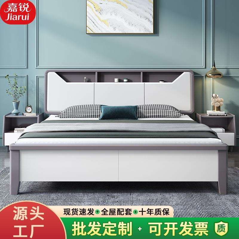 现代简约轻奢白色床1.8米双人床1.5米主卧家用经济型储物实木婚床