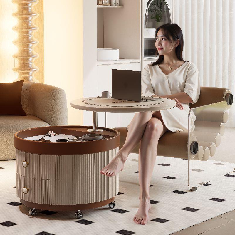 2025新款茶几客厅家用小户型现代轻奢简约可移动升降圆形岩板茶桌