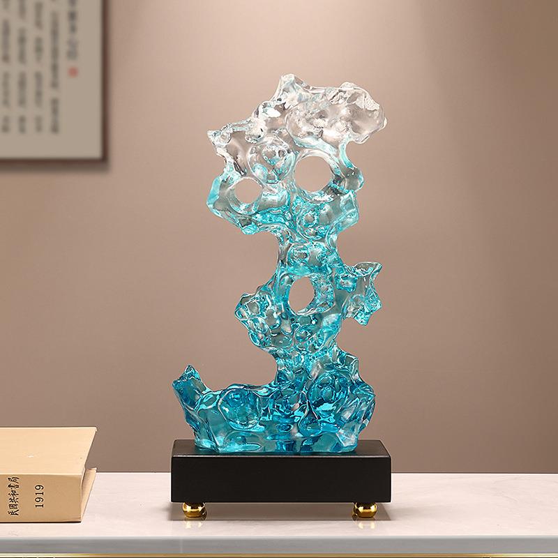 新中式轻奢假山小鸟植物摆件样板间客厅艺术太湖石桌面软装装饰品
