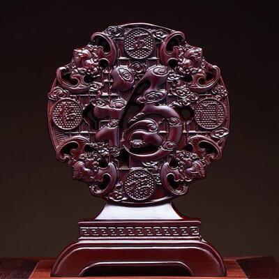 黑檀实木雕刻福字五福临门木雕摆件家居玄关客厅电视柜装饰工艺品