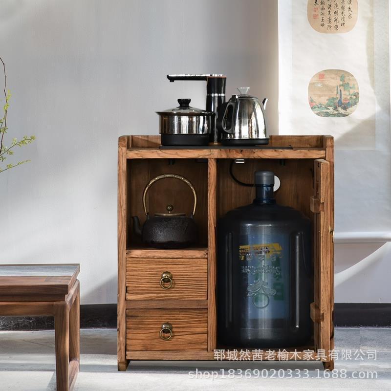 新中式老榆木餐边柜可移动茶水柜实木小户型落地泡茶台靠墙储物柜