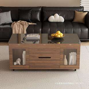 仕宇中古风茶几2025年客厅电视柜小户型可移动多功能升降茶几餐桌