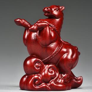 实木唐马摆件红色木雕马工艺品中式客厅装饰品桌面摆设生肖马摆设