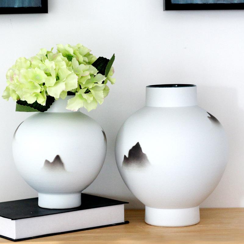 现代新中式陶瓷花器摆件样板房售楼处客厅书房茶几博古架软装饰品