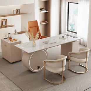 轻奢岩板书桌台式电脑桌办公桌意式极简学习桌书房写【质感出众】