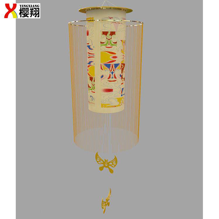 商场秋季中庭布置 京剧脸谱油画布图案写真 金色抽象蝴蝶装饰