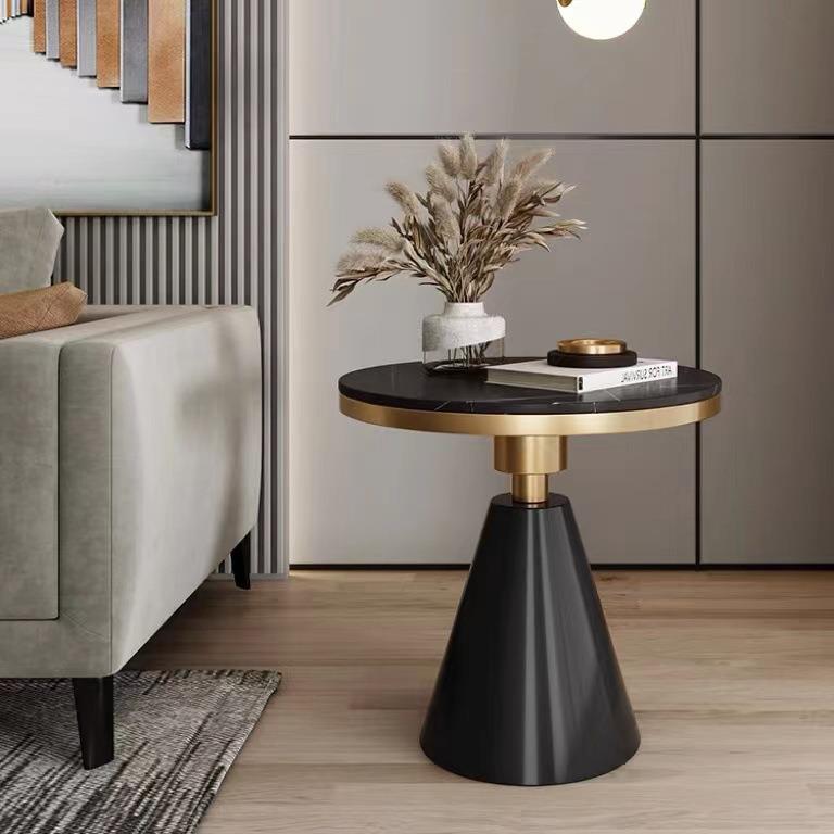 轻奢边几小圆桌小茶几现代风金色沙发桌边桌床头边几简约岩板角几