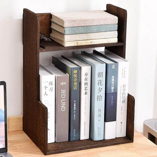 实木桌面书架小型储物阶梯书柜摆放学生书桌收纳架置物架办公书橱