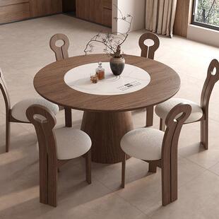 实木餐桌椅组合家用中古风小户型餐厅圆形饭桌法式复古白蜡木圆桌